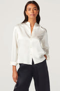 With Nothing Underneath The Girlfriend Collarless Silk Shirt in Pearl