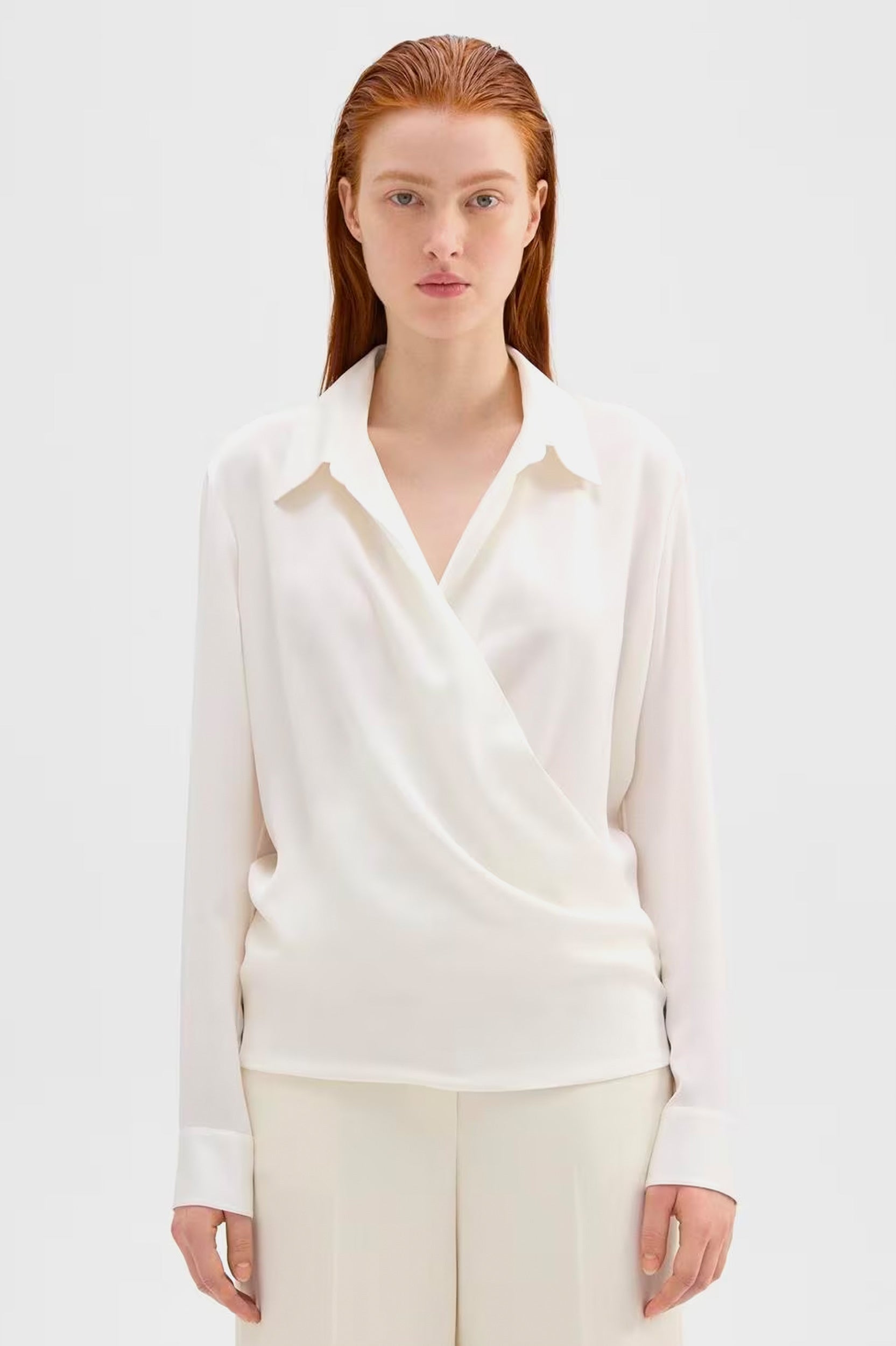 Wrap Silk Blouse in Ivory