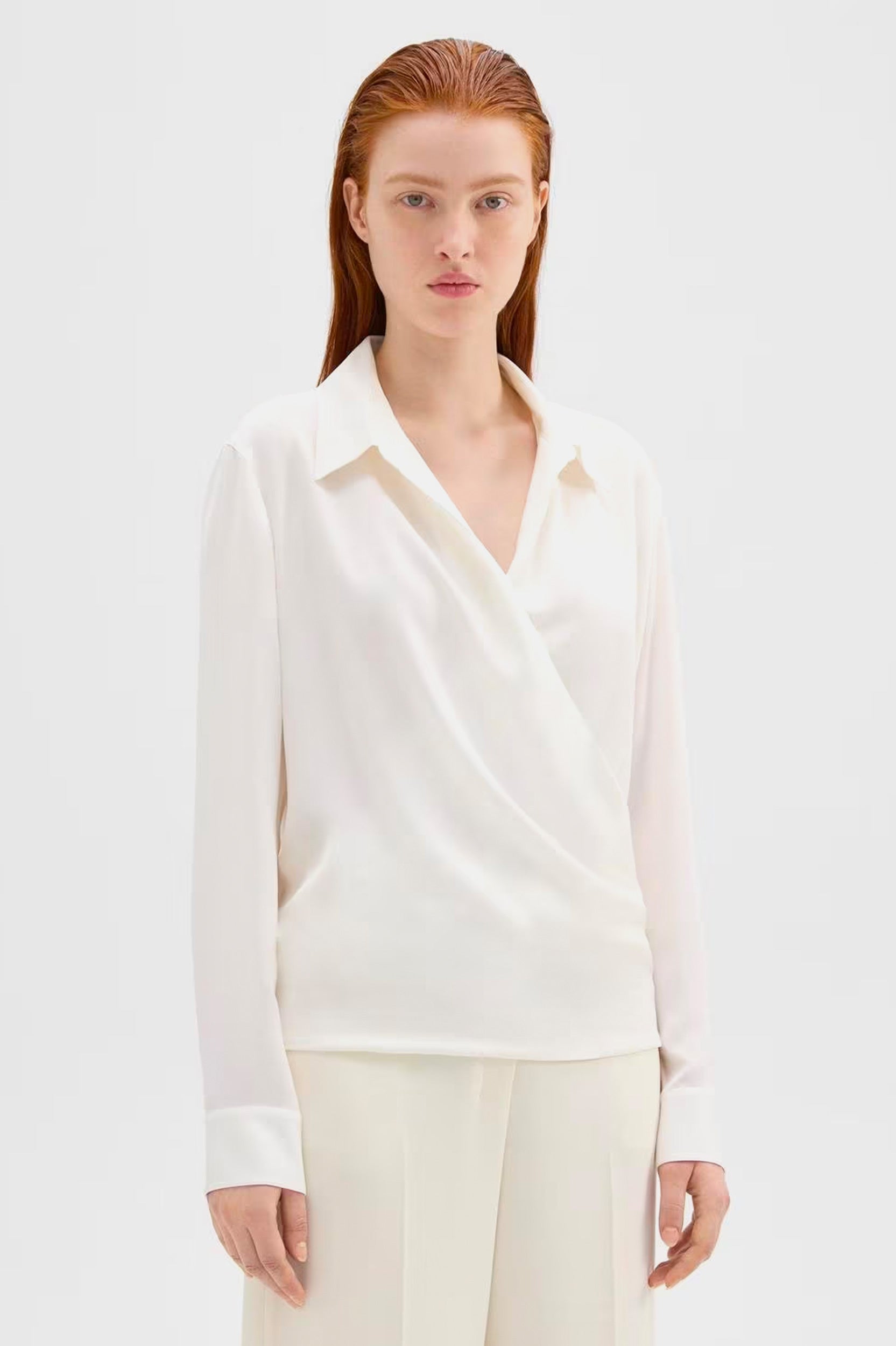 Wrap Silk Blouse in Ivory