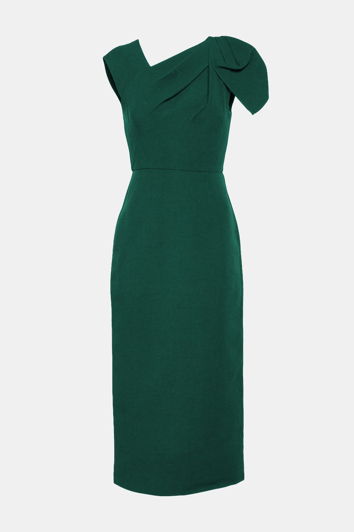Asymmetric Wool Silk Midi Dress in Green