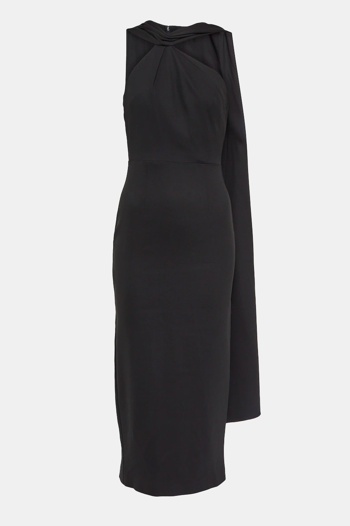 Asymmetric Stretch Cady Midi Dress in Black
