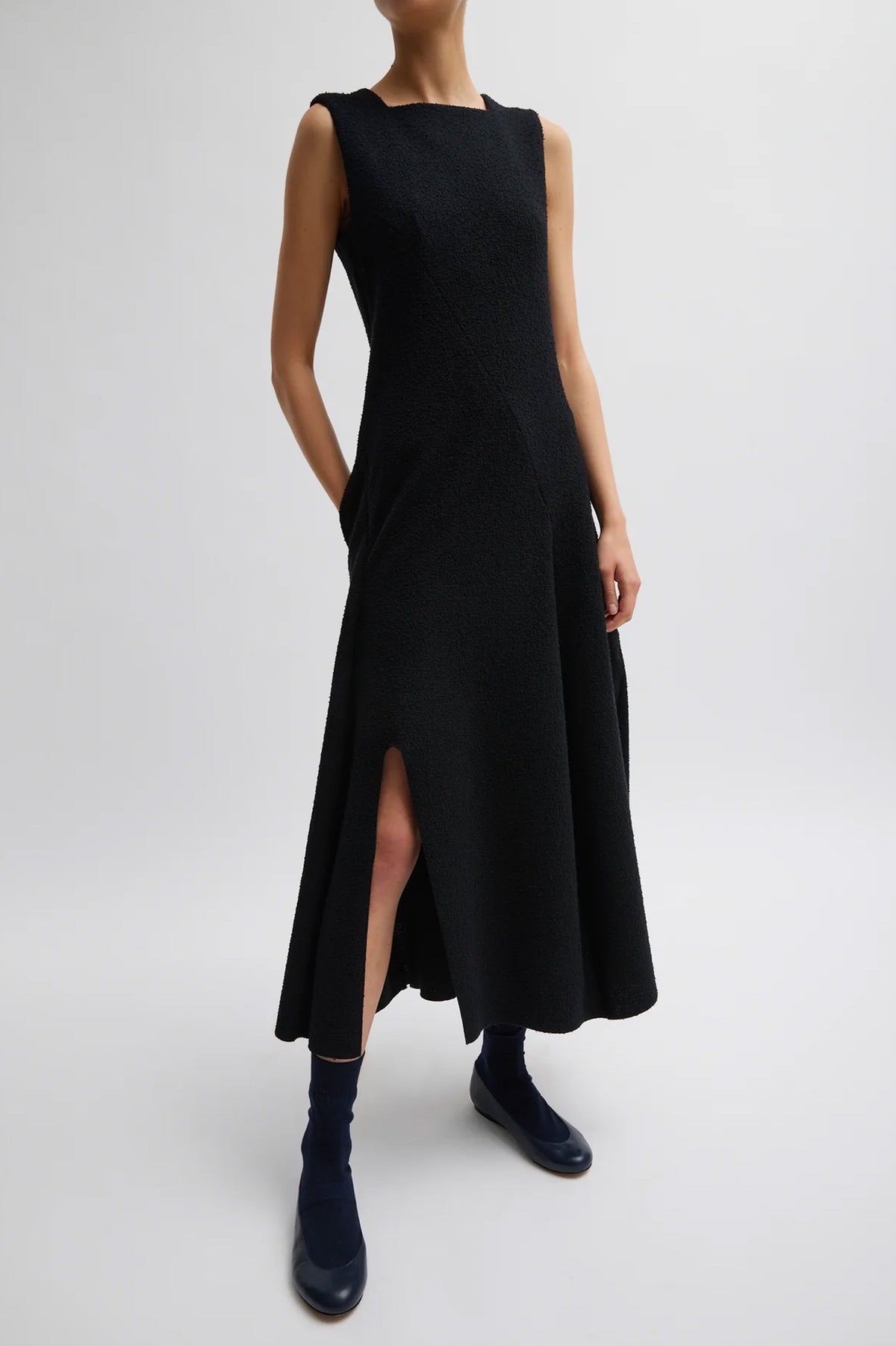 Boucle Knit Sculpted Dress in Black
