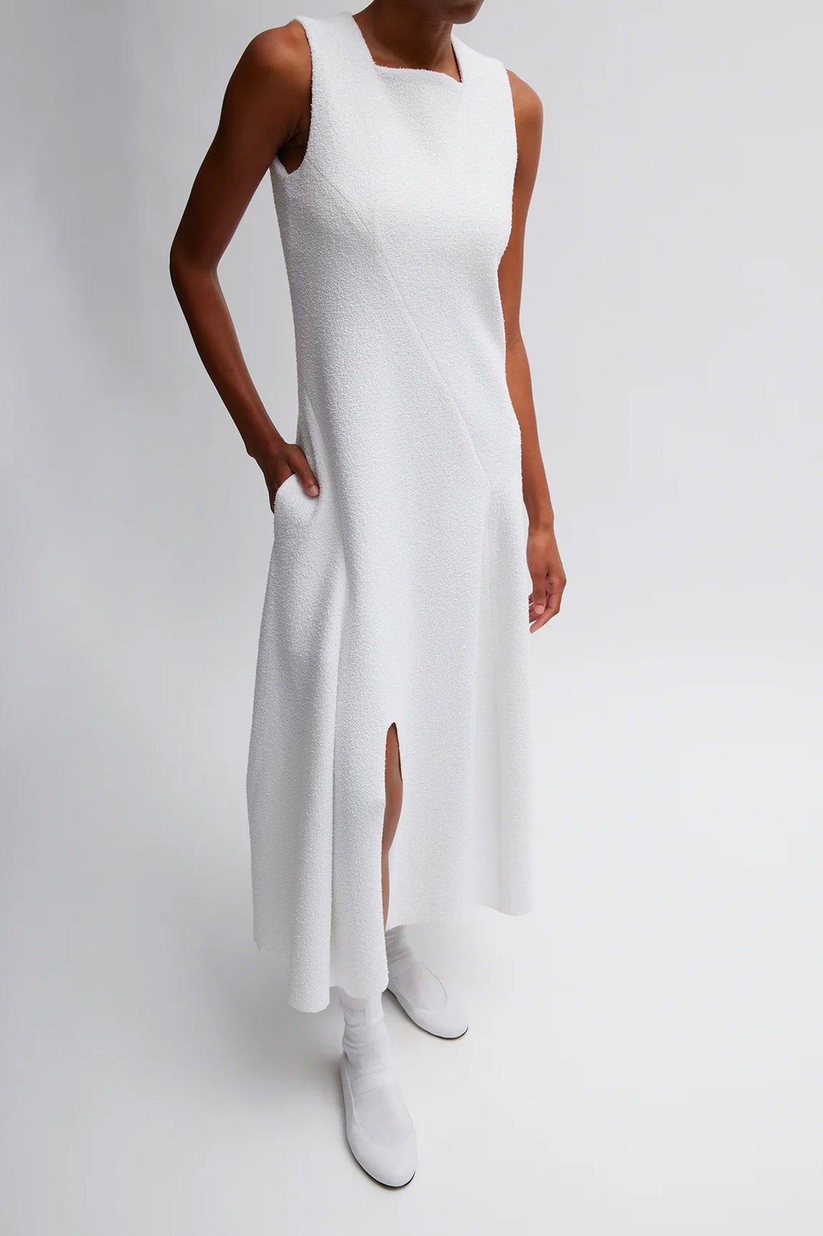 Boucle Knit Sculpted Dress in White