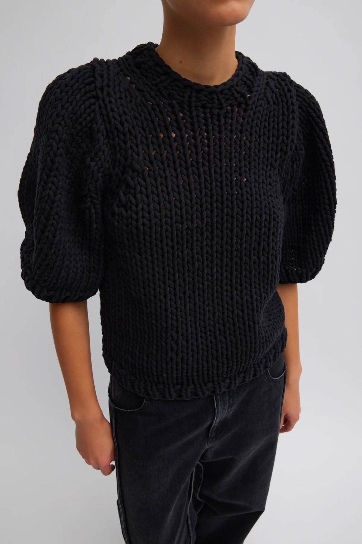 Deluxe Tube Yarn Sweater Mini Puff Pullover