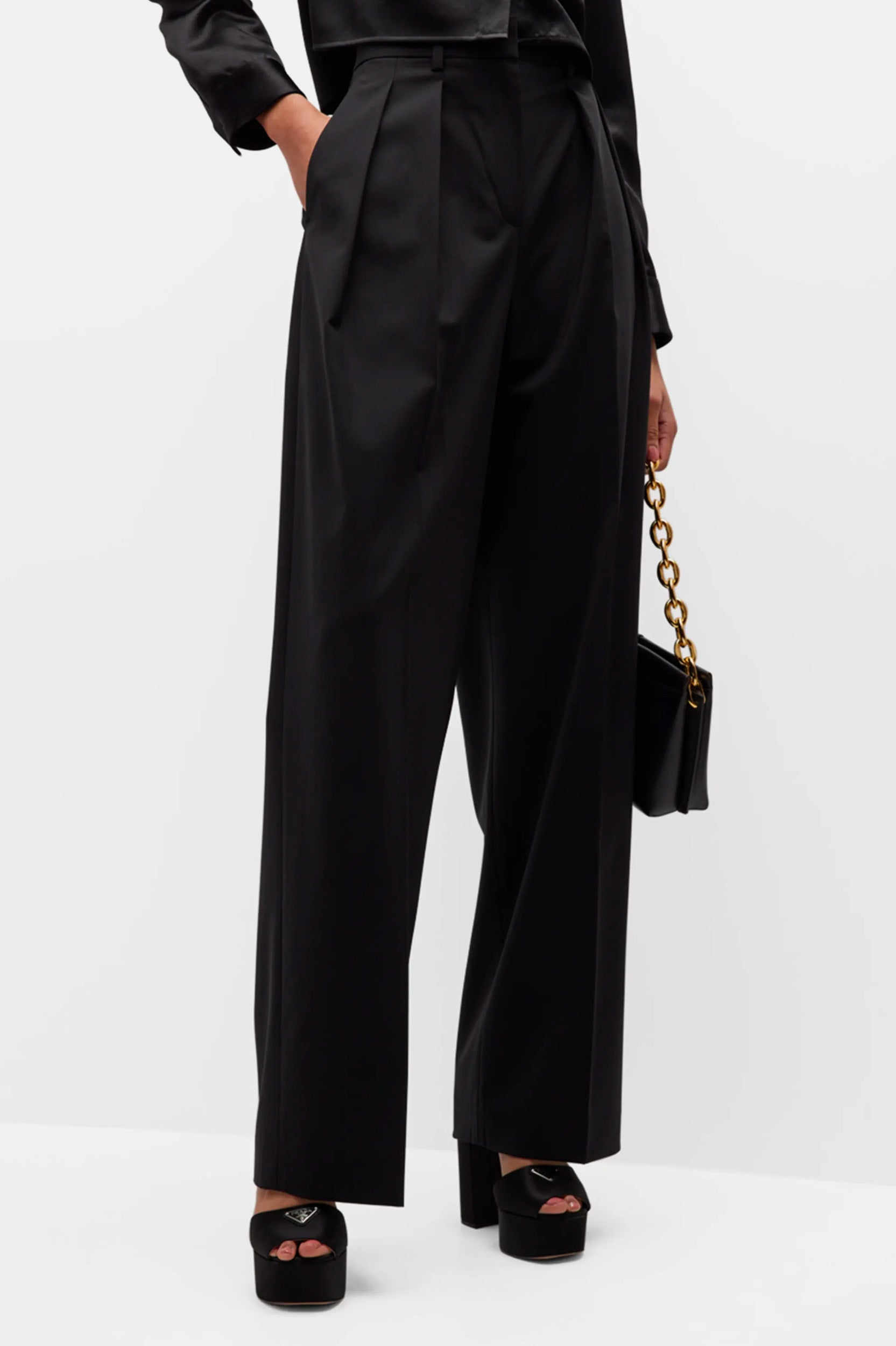 Double Pleat Pant in Black - Tall
