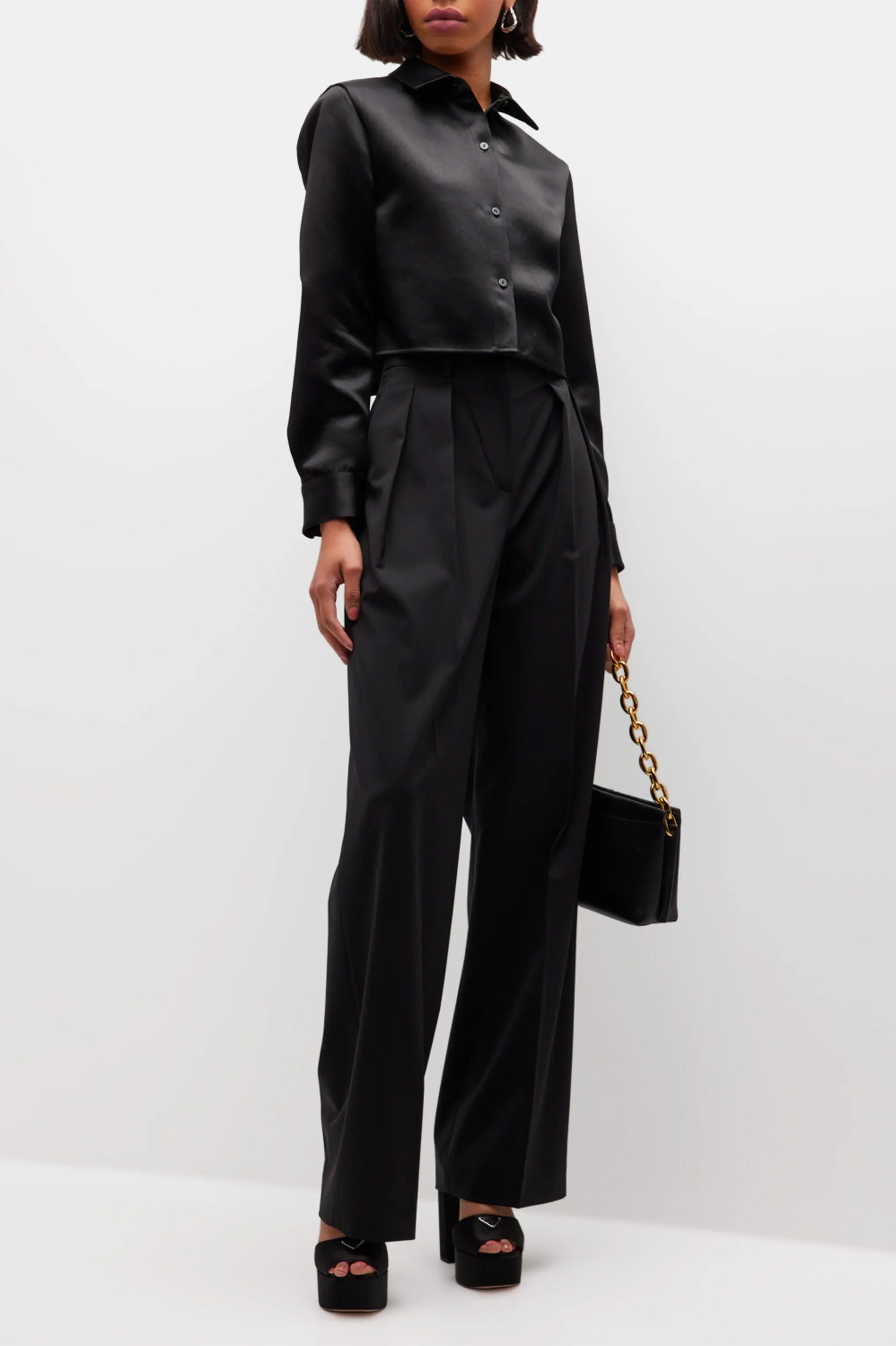 Double Pleat Pant in Black - Tall