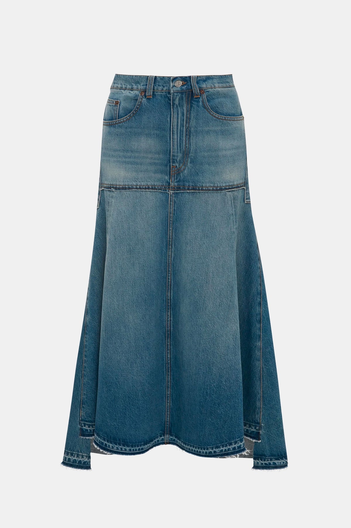 Patched Denim Skirt in Vintage Wash