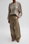 Tibi Garment Dyed Silky Cotton Sid Chino Pant in Acorn - Short