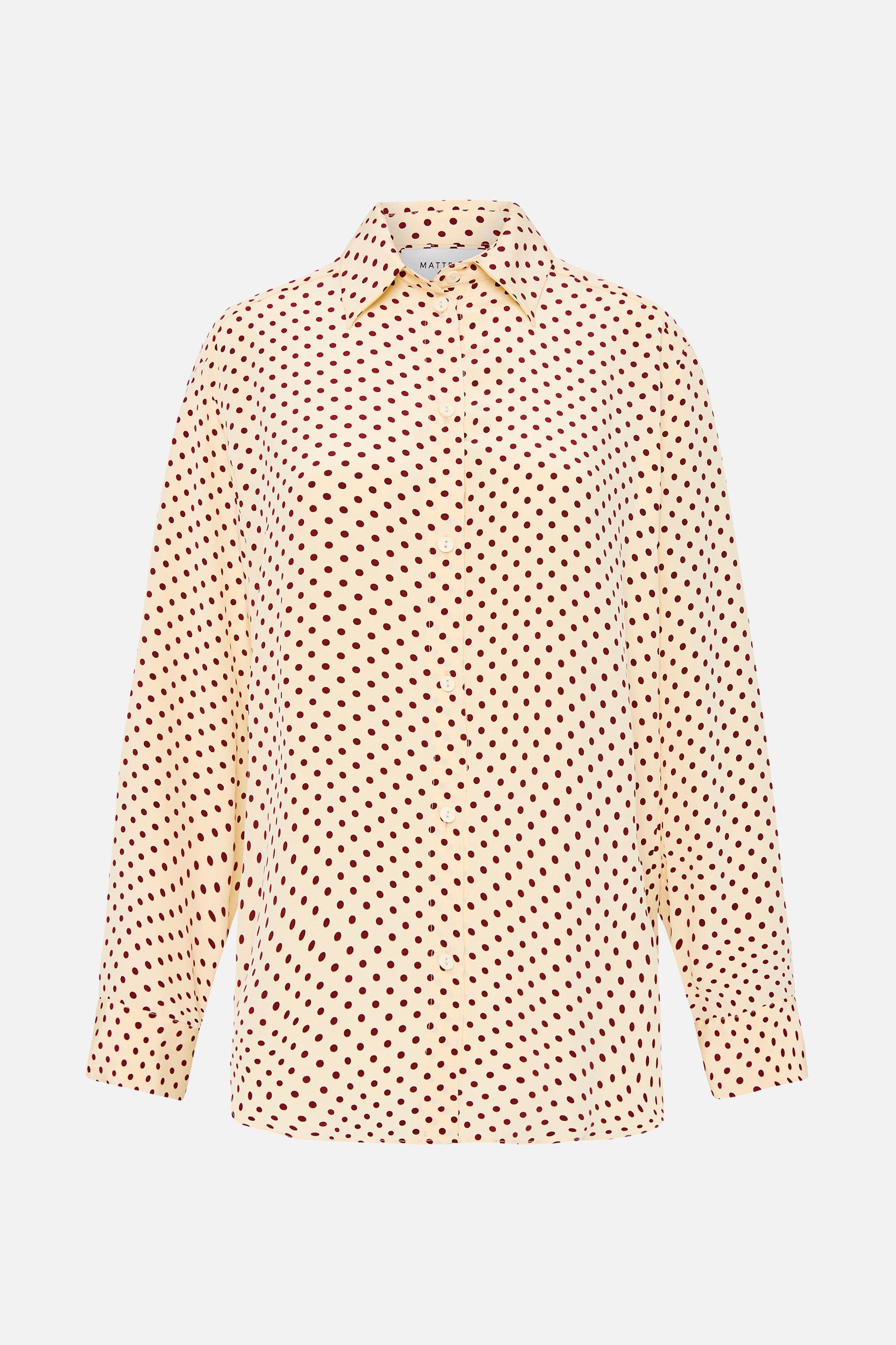 Long Sleeve Silk Shirt in Burgundy Polka Dot