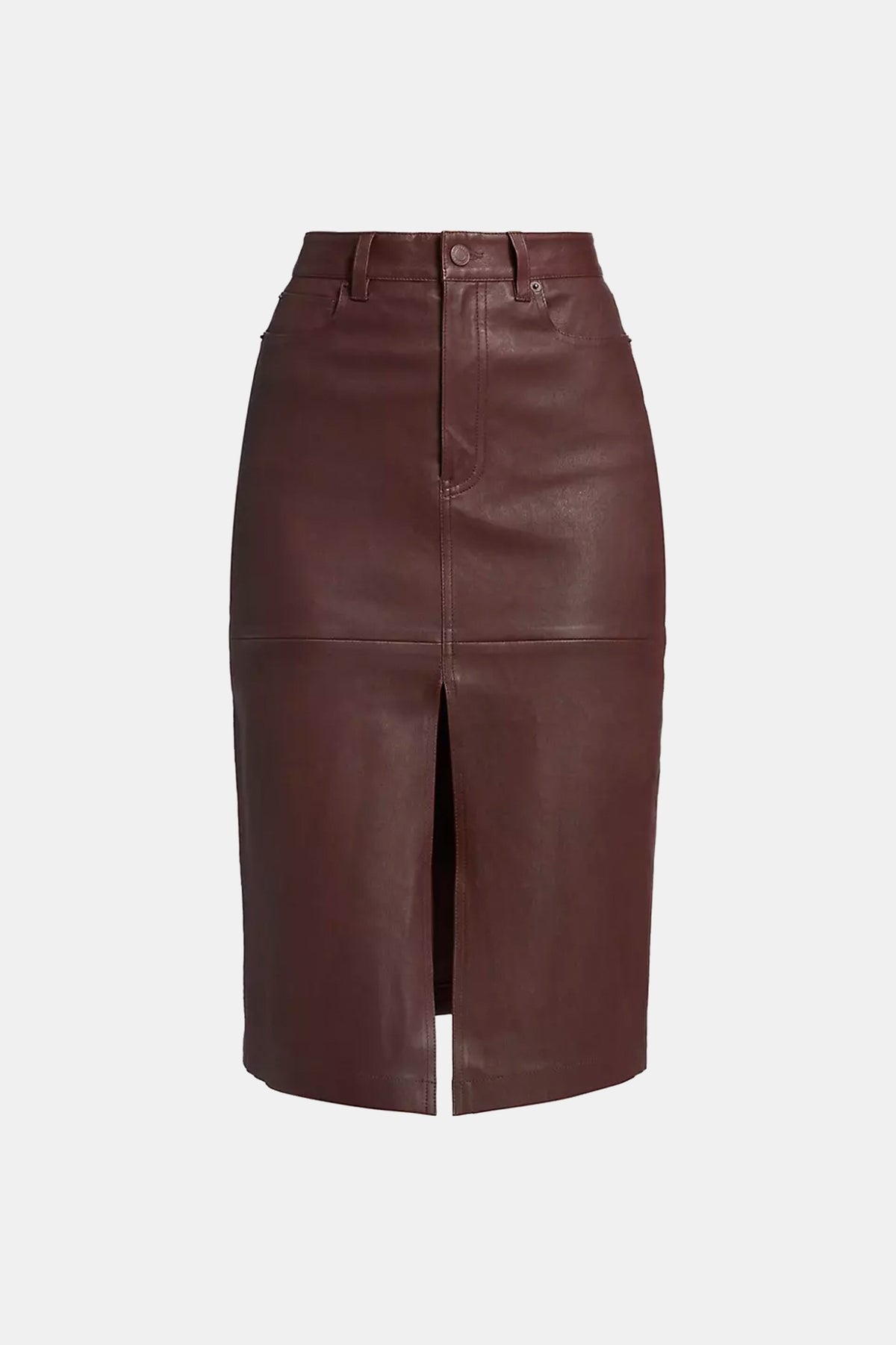Mia Leather Front Slit Pencil Skirt in Chocolate
