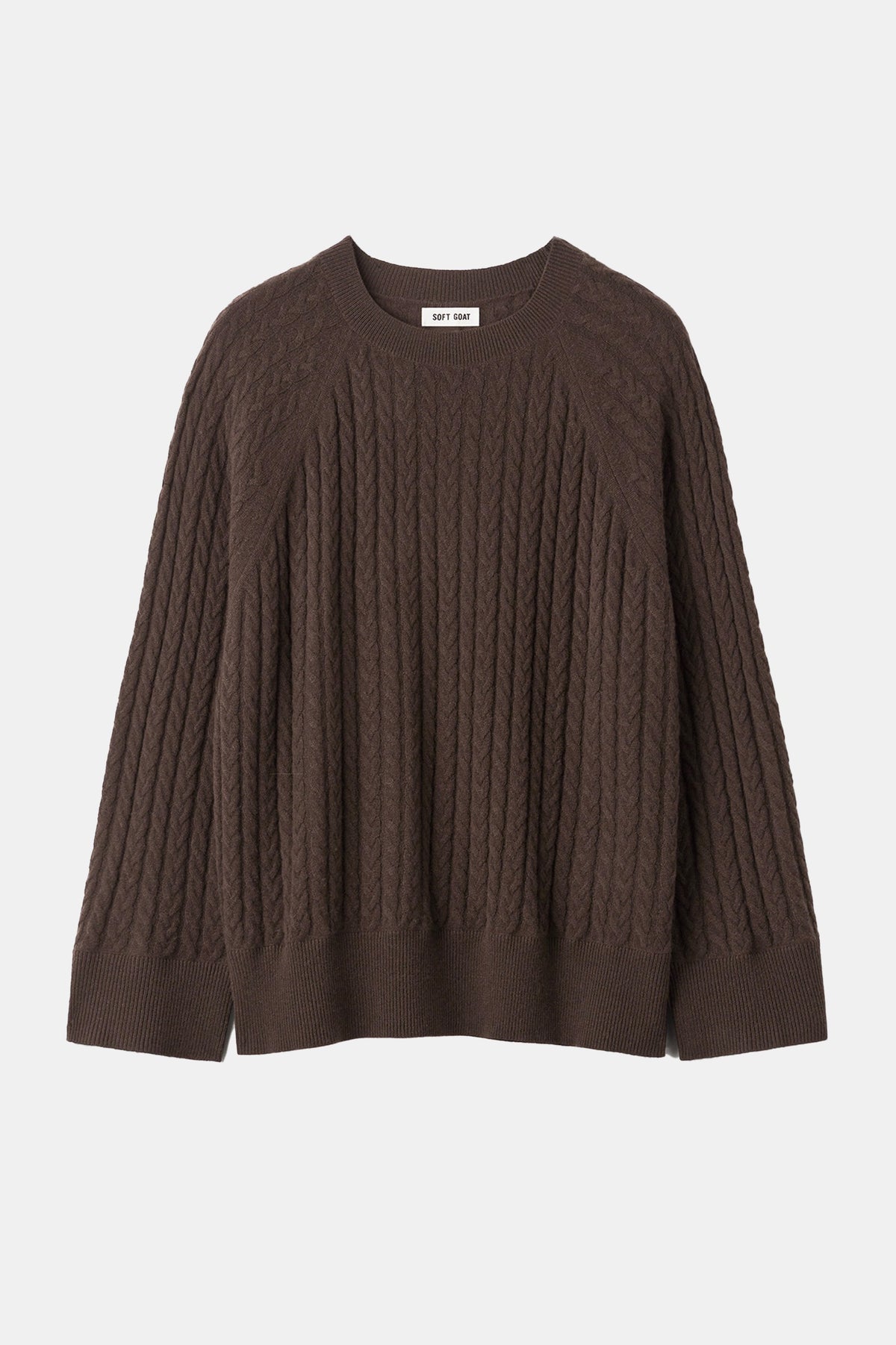 Oversized Cable Cashmere Sweater in Chocolate