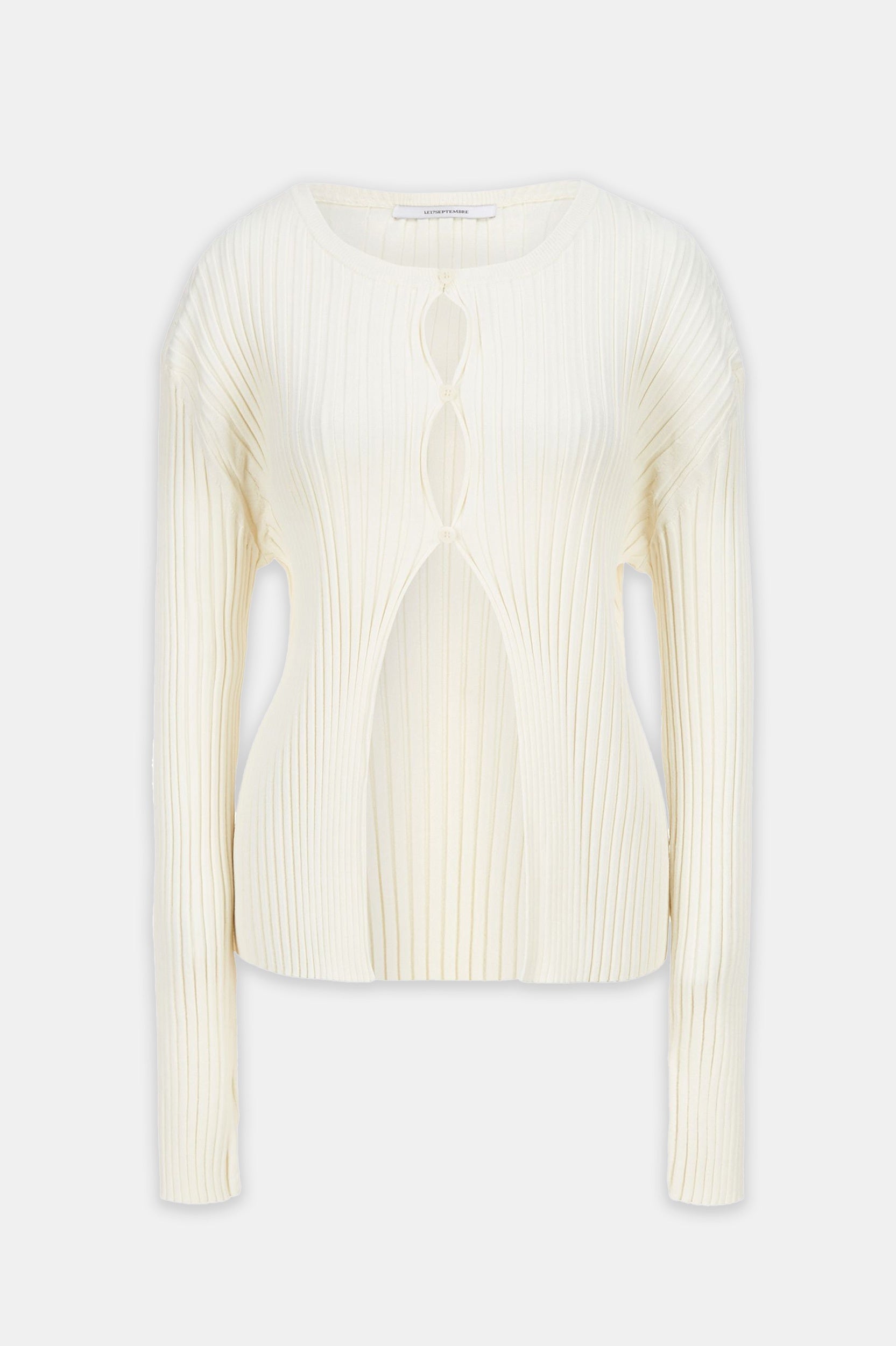Ribbed Stretch Knit Cardigan in Ivory