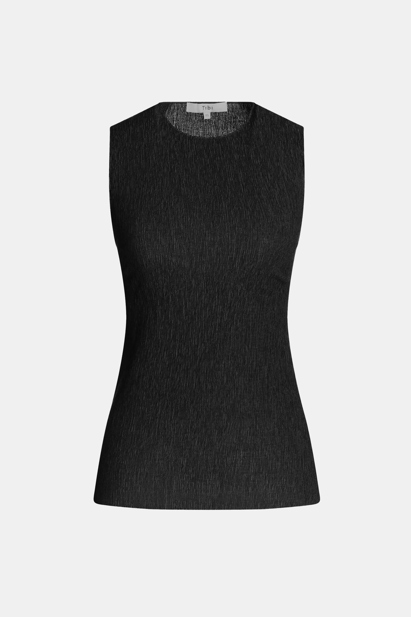 Sage Crinkle Lyocell Fitted Tank in Black