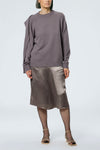 Tibi Sion Satin Godet Midi Skirt in Slate Grey