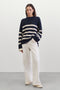 Soft Goat Striped Crewneck in Navy