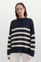 Soft Goat Striped Crewneck in Navy