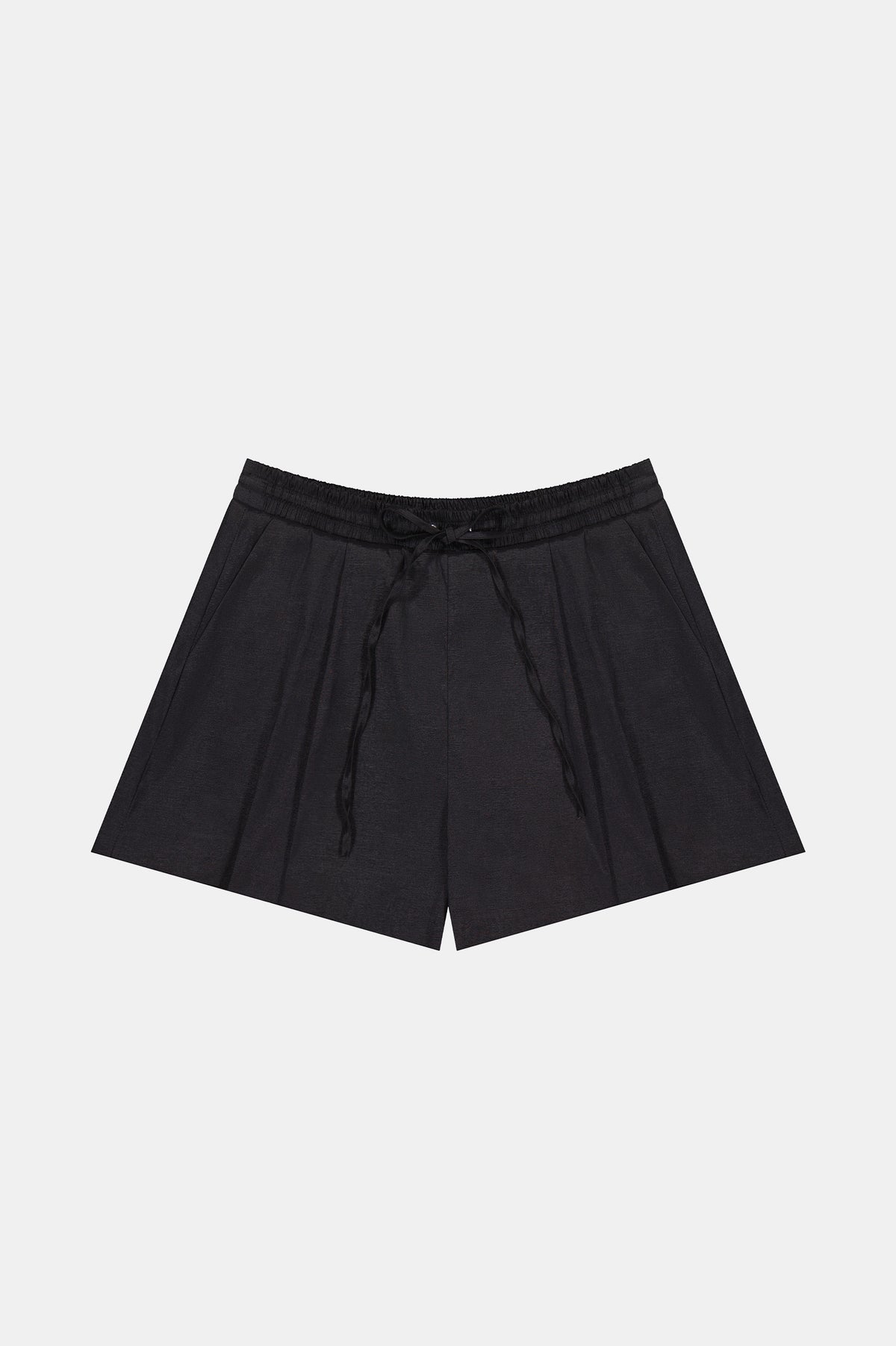 Drawstring Trouser Shorts in Taffeta Black