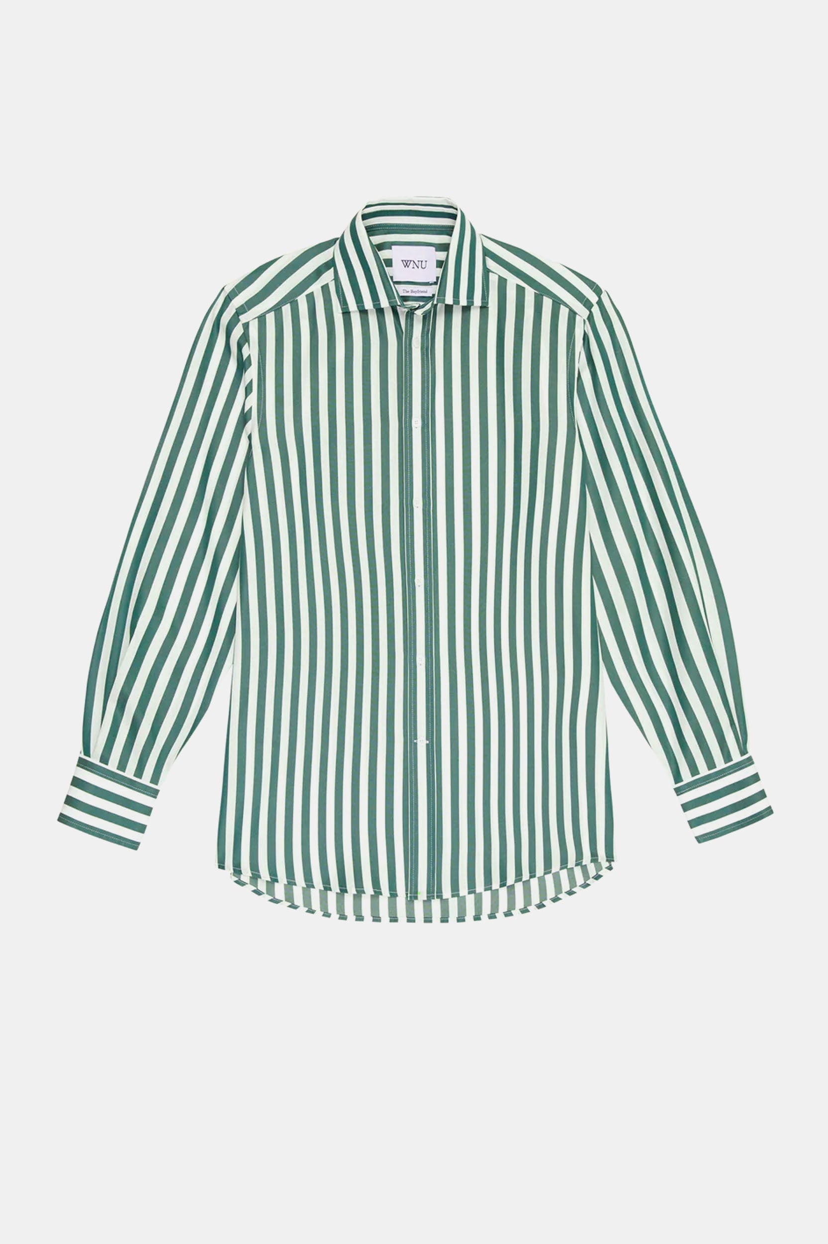 The Boyfriend Shirt in Forest Green Stripe