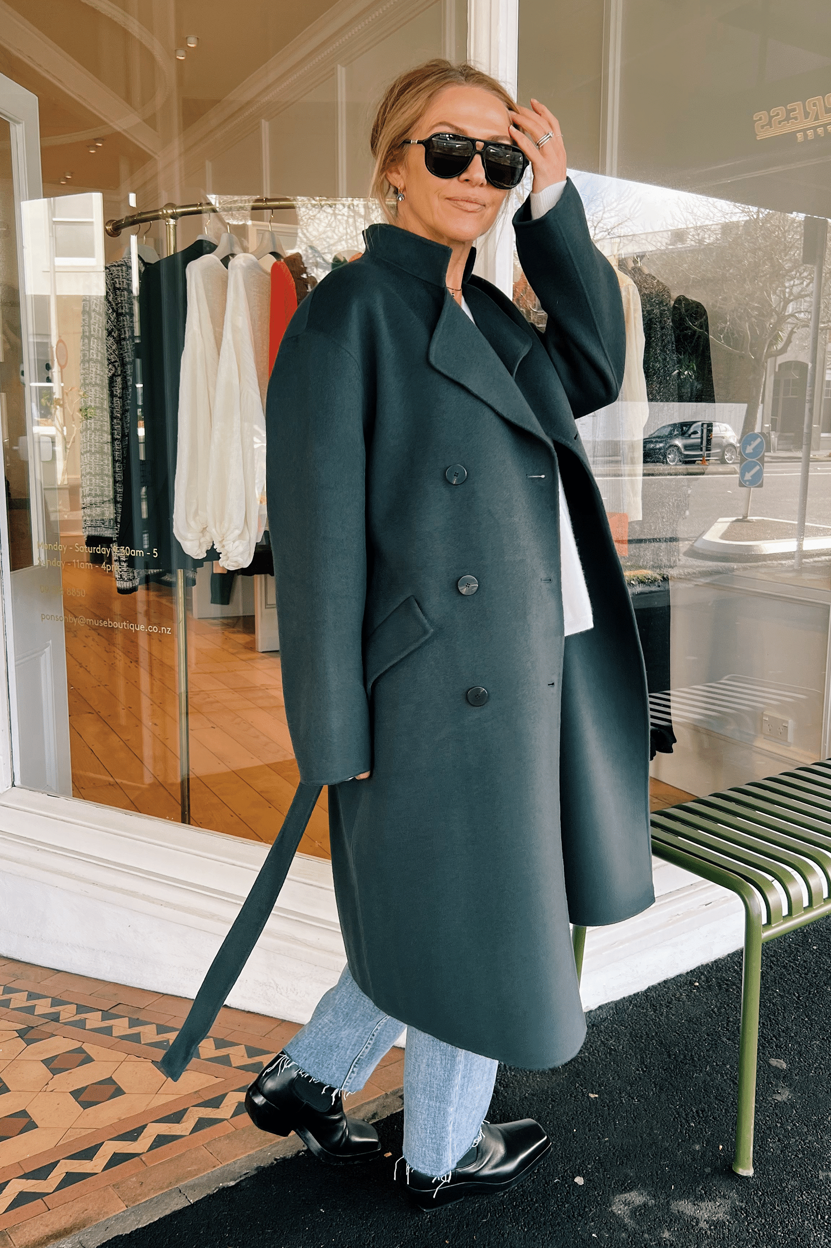 Double Belted Trench Coat in Lead